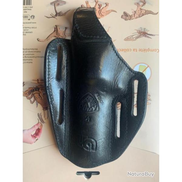 Holster de combat Pony en cuir noir pour Colt python 4"