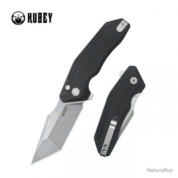 Couteau Kubey Yokai Black Lame Tanto Acier 14C28N Manche G10 IKBS Button Lock Clip KUB392A