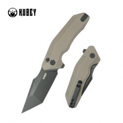 Couteau Kubey Yokai Tan Lame Tanto Acier 14C28N Manche G10 IKBS Button Lock Clip KUB392C