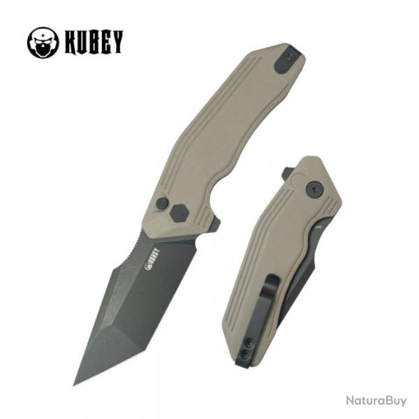 Couteau Kubey Yokai Tan Lame Tanto Acier 14C28N Manche G10 IKBS Button Lock Clip KUB392C