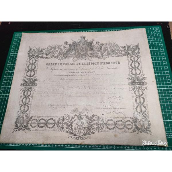 SECOND EMPIRE DIPLME LEGION D'HONNEUR 1854 NAPOLEON III, coll sur bois