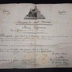 BREVET DE FUSIL D'HONNEUR AU CIROYEN BERIN JOSEPH POUR L'AFFAIRE D'ABOUKIR SIGNATURE NAPOLEON BONAPA