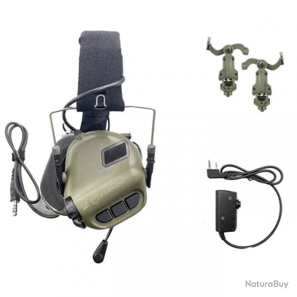 Pack Earmor M32 MOD4 + PTT + Support Casque - Vert OD