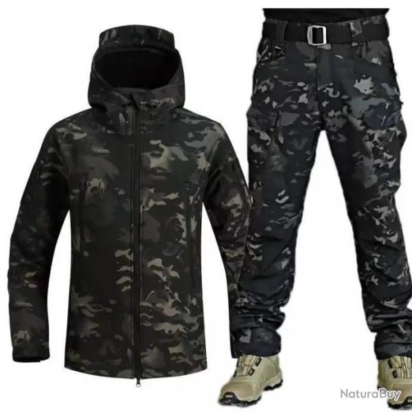 Uniforme SoftShell + Pantalon tactique - Multicam Noir / S