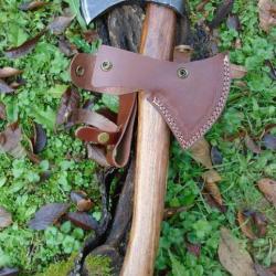 Hache De Viking Pour Drakkar Tomahawk Lame Acier Carbone Manche Bois Fabr Artisanale Etui Cuir