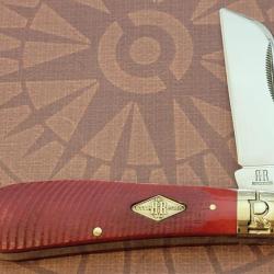 Couteau pliant Rough Rider Half Hawk, Lame Wharncliffe Acier 440, Manche en Os Rouge Sculpté