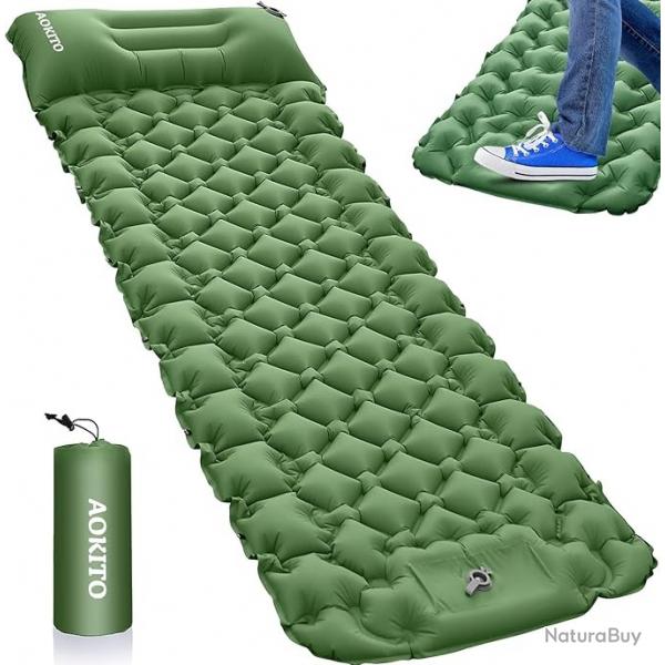 Matelas gonflable 1 Place, Matelas de Camping - 196x68 cm - Vert