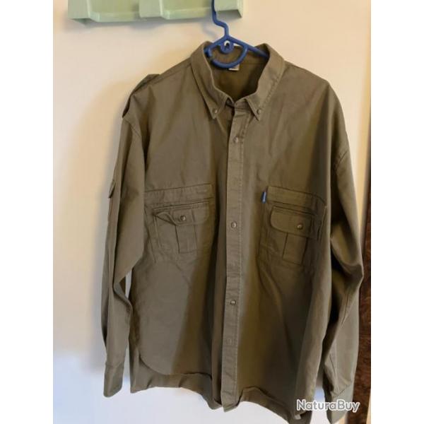 chemise coton pais chasse Dcathlon kaki XXL