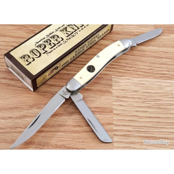 Couteau pliant Roper Pecos Medium Stockman 3 Lames Acier 1065 Manche Delrin Blanc RP0001CYD