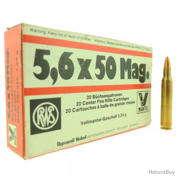 Munitions 5,6x50 magnum 50gr Full Metal Jacket RWS x20