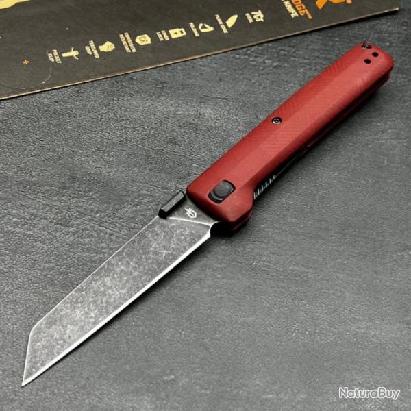 Couteau Gerber Pledge Red Lame Wharncliffe 7Cr17MoV Manche FRN Linerlock Clip