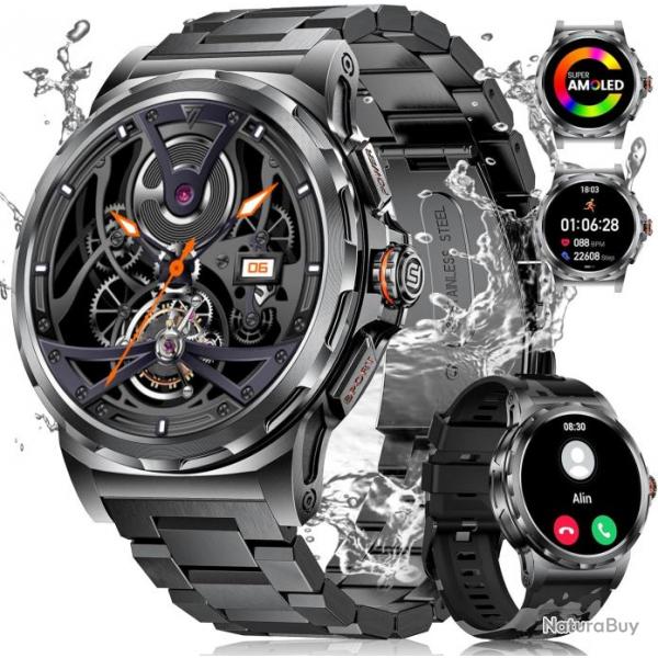 Montre Connecte Appels Bluetooth Assistant Vocal Intgr Ecran 1,43" Etanche Tracker NOIR