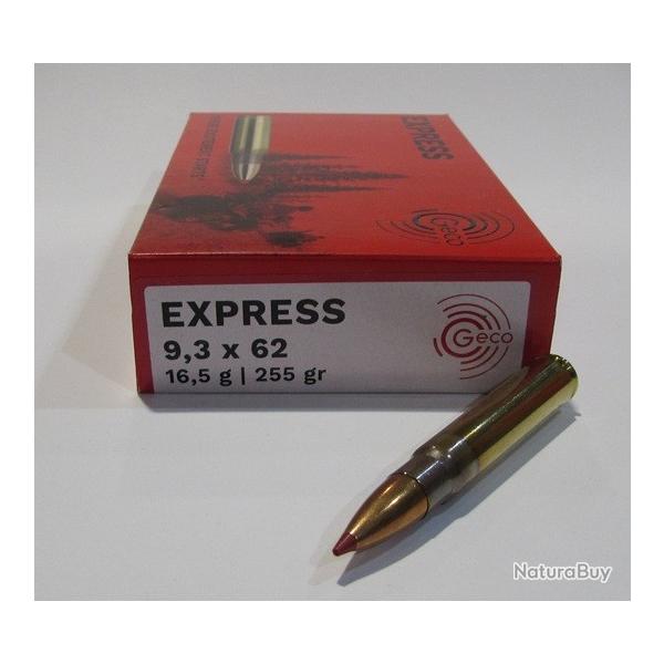 1 boite neuve de 20 cartouches  de calibre 9,3x62, Geco Express 255 grains / 16,5 grs