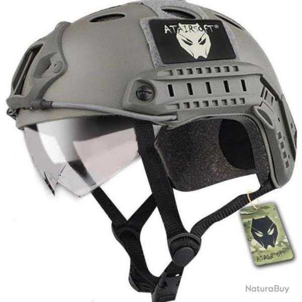 Casque de protection tactique airsoft gris avec visire - Tactique SWAT Style Militaire de l'arme