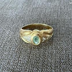 Bague en or massif 18 carats - pierre verte - taille 57