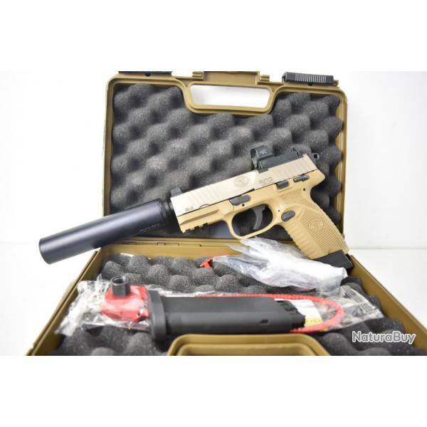 Pistolet FN 502 Tactical FDE avec point rouge et silencieux cal: 22lr