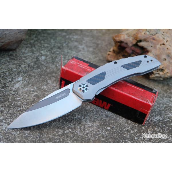 Couteau Kershaw Norad Lame Acier D2 Manche Acier/Fibre Carbone Framelock Clip 5510