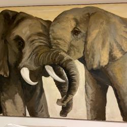 Magnifique tableau d'éléphants amoureux, de Laurence Dancie  hauteur: 1,12m largeur 1,50m