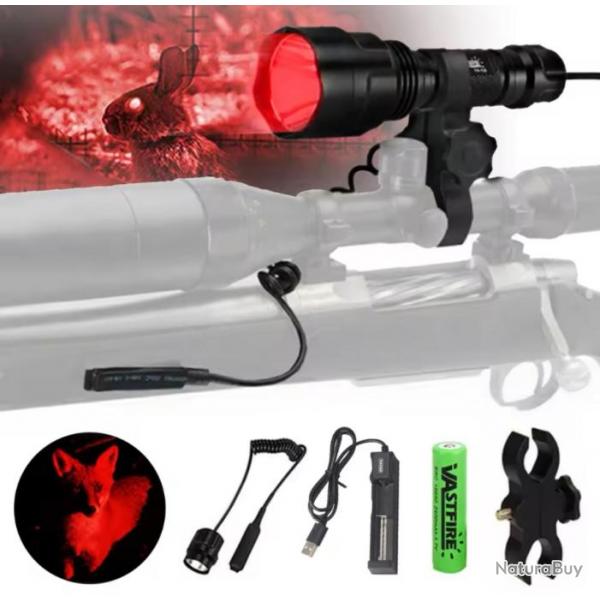 Lampe rouge tactique de chasse + adaptateur lunette rechargeable led chasse airsoft SUPER PROMO