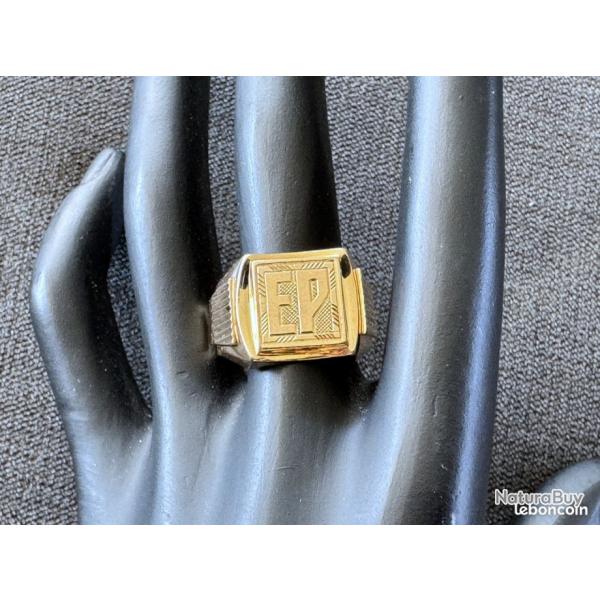 Chevalire massive or massif 18 carats - bague homme - monogramme EP- taille 62