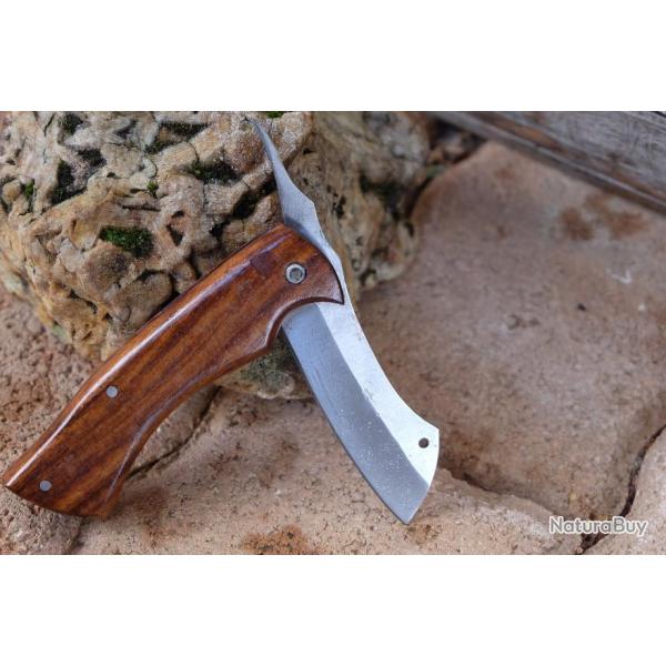 Couteau Pimontais Manche Bois Lame Butcher Acier Carbone 1055 Fabrication Artisanale