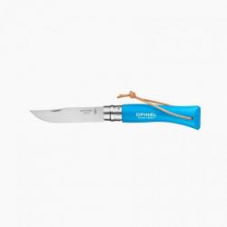 Couteau OPINEL baroudeur N° 07 Bleu cyan avec lien en cuir