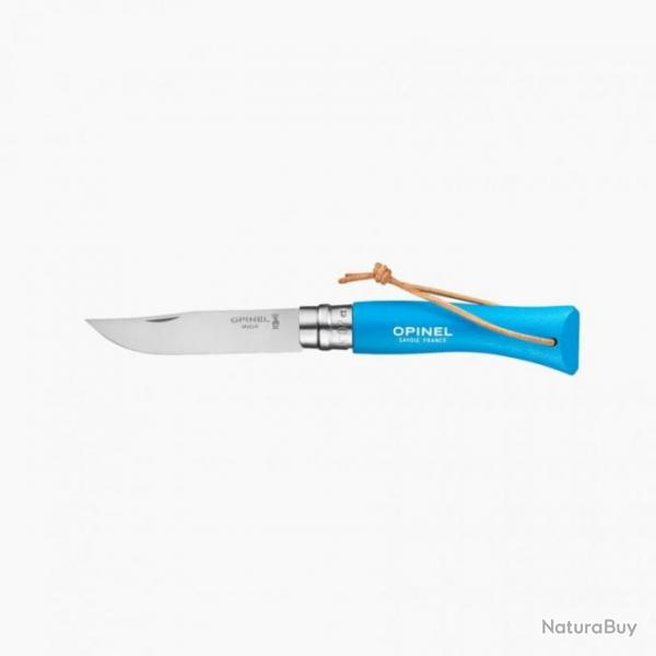 Couteau OPINEL baroudeur N 07 Bleu cyan avec lien en cuir