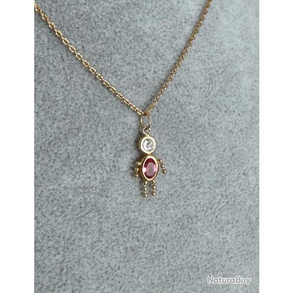 Collier or 18 carats - fille ou adolescente - pendentif rose