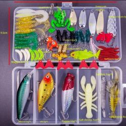 Ensemble de Leurres de Pêche Mixtes Kit d'Appâts Souples et Durs 78 pièces avec Boîte PVC