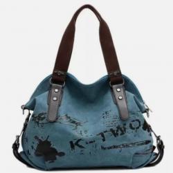 Sac à Main Toile Femme Vintage Sac à Bandoulière motif Bleu 40 x 16 x 50 cm