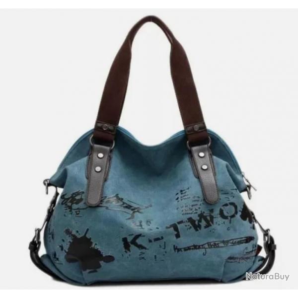 Sac  Main Toile Femme Vintage Sac  Bandoulire motif Bleu 40 x 16 x 50 cm