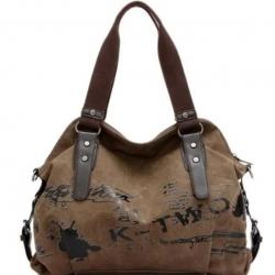 Sac à Main Toile Femme Vintage Sac à Bandoulière motif Marron 40 x 16 x 50 cm