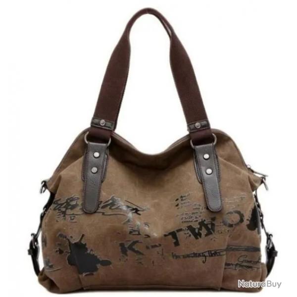 Sac  Main Toile Femme Vintage Sac  Bandoulire motif Marron 40 x 16 x 50 cm