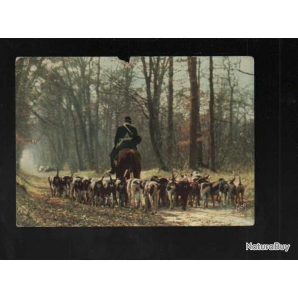 dans les forets de france meute et cavalier  carte postale moderne