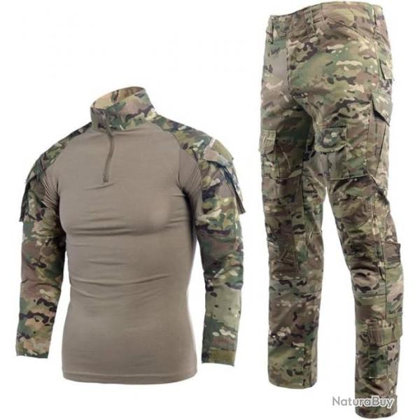 Ensemble Tenue de Combat Militaire Camouflage Pantalon et Tee-shirt pour Homme Taille M