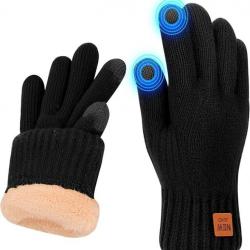 Gants d'hiver thermiques pour femme avec doublure en polaire noir taille unique