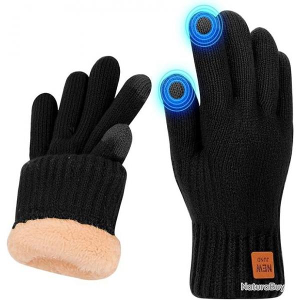 Gants d'hiver thermiques pour femme avec doublure en polaire noir taille unique