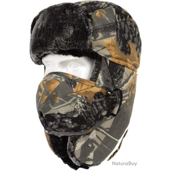 Chapka Camouflage Chapeau de Trappeur pour la Chasse avec Fausse Fourrure Intrieur Neige Chaud