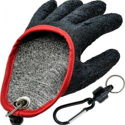 Gants De Pêche Anti Morsure Carnassier Étanche avec Mousqueton D' Attache à la Ceinture Noir L/XL