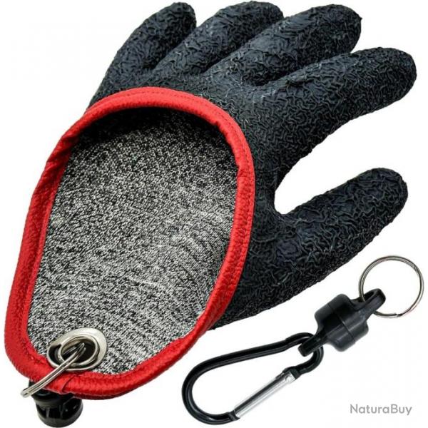 Gants De Pche Anti Morsure Carnassier tanche avec Mousqueton D' Attache  la Ceinture Noir L/XL