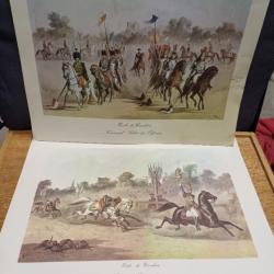 Lot de 2 reproductions d'aquarelles militaires de l'Ecole de Cavalerie de SAUMUR