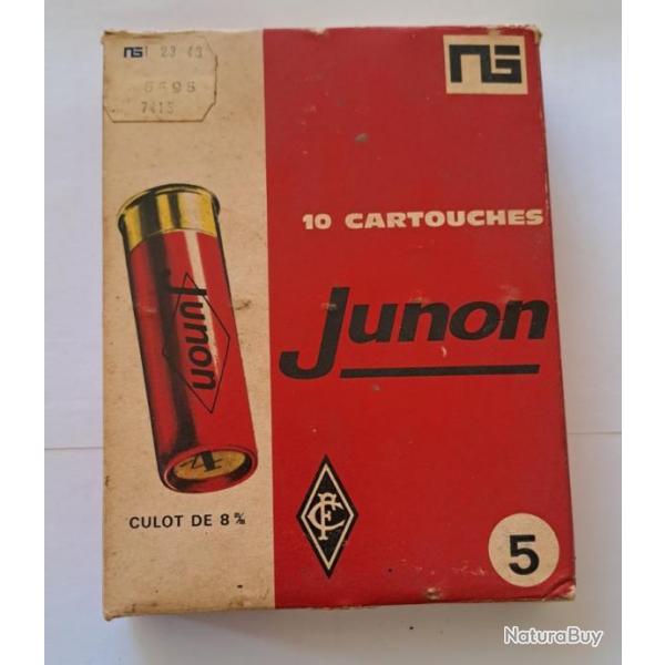 UNE ANCIENNE BOITE DE 10 CARTOUCHES CARTON CALIBRE 16/65 DE MARQUE JUNON, plomb N 5 DURCI