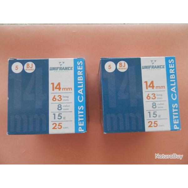 Lot de 250 cartouches 14 mm 63 10 boites de 25 neuf