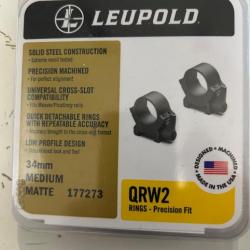 Colliers Leupold QRW2 médium noir mat pour lunette diamètre 34mm