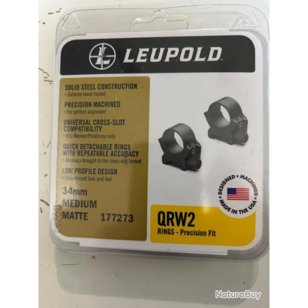 Colliers Leupold QRW2 mdium noir mat pour lunette diamtre 34mm