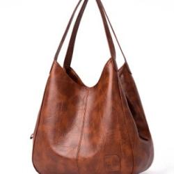 Sac à Main Femme - Bandoulière Multi-Poches - Vintage - Cuir Souple Marron