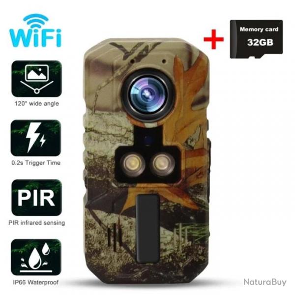 Camra de Chasse WiFi 3MP Performance et Scurit  Faible Consommation Carte Mmoire 32 GB