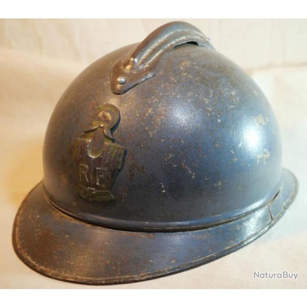 Casque Adrian modle 1915 BH attribut gnie Bleu horizon poilu - ref  LBV24ADR001