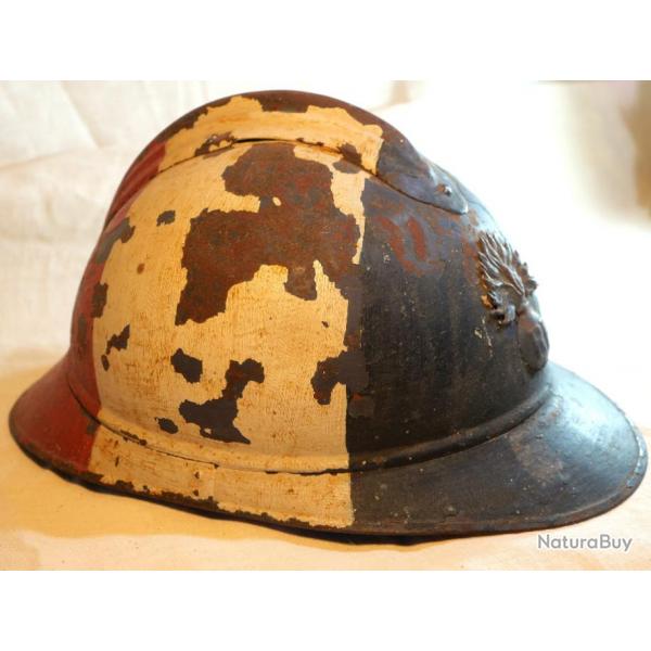 Casque Adrian modle 1915 BH attribut infanterie patriotique tricolore BBR - ref lib