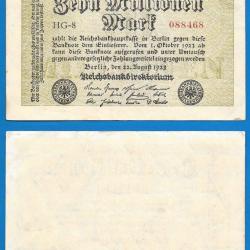 Allemagne 10 Millions de Mark 1923 Reichsbanknote Billet Uniface
